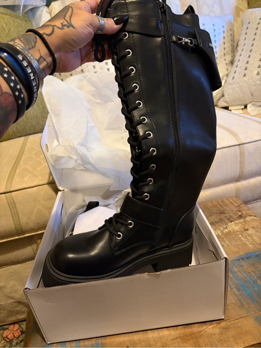 Dream Pairs Black Lace-Up Knee-High Combat Boots